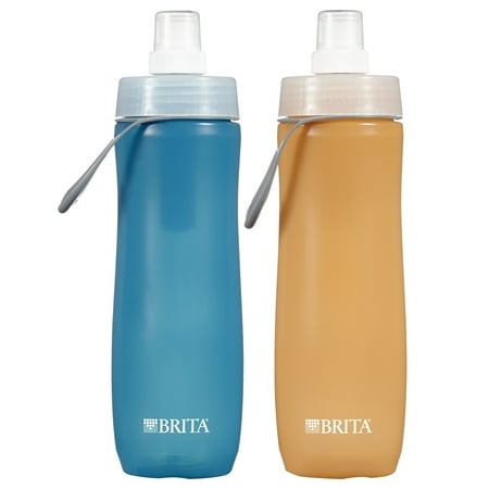 Brita Sport Water Bottle with 2 Filters, BPA Free, Blue and Orange, 20 oz, 2 ct