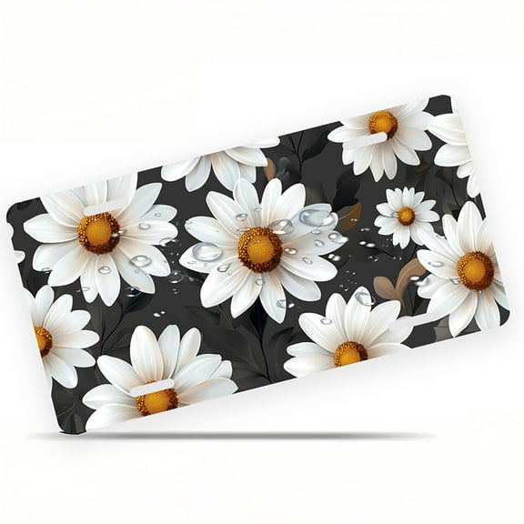 White daisies on dark background Funny Personalized License Plate Rust-proof Stainless Steel Metal License Plate Suitable For Men And Women 12.2" x 6.2"