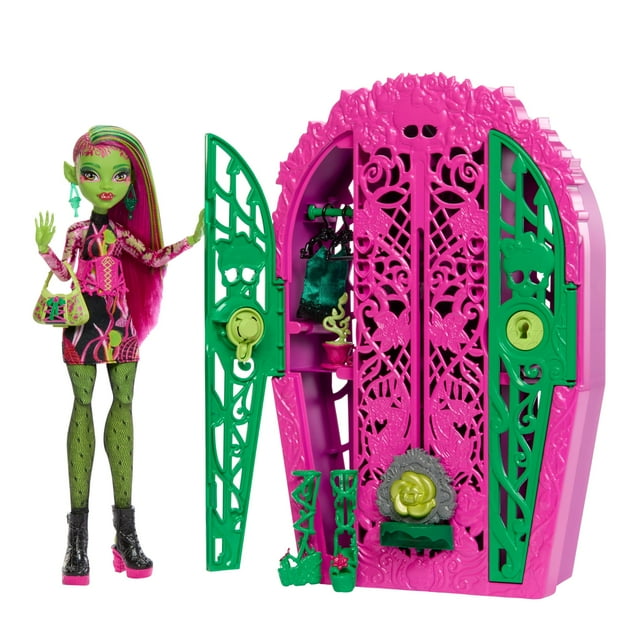 Set de muñecas y accesorios Skulltimate Secrets de Monster High, Garden Mysteries Venus McFlytrap con armario revelador y más de 19 sorpresas para fiestas de té, como ropa