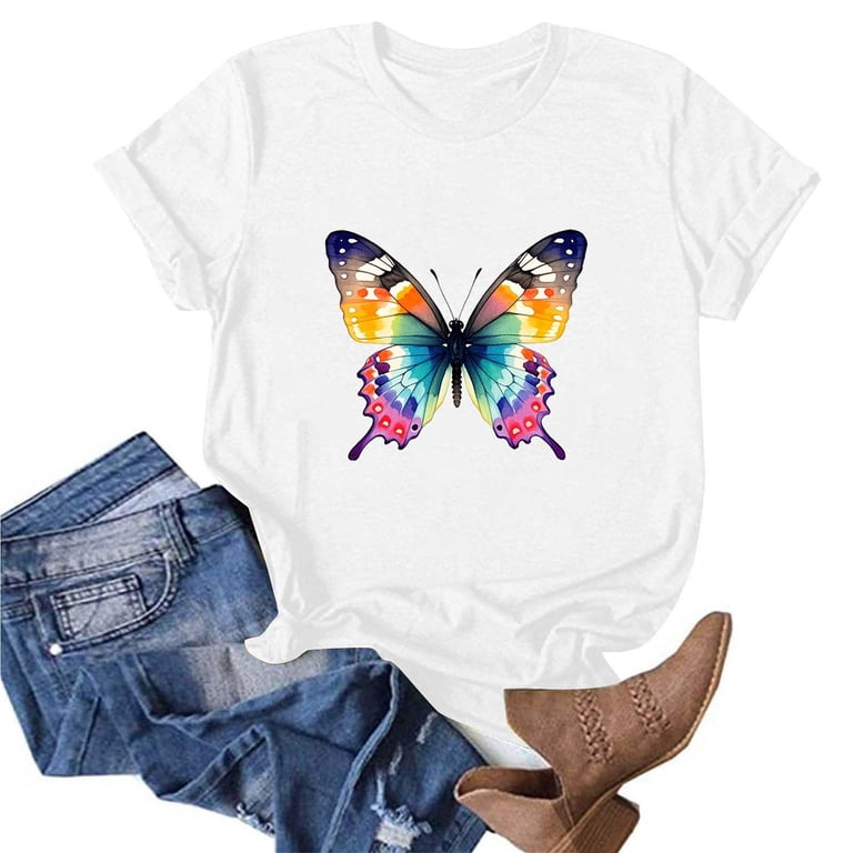 Jjayotai Butterfly T-Shirts for Women, Butterflys Flowers Print
