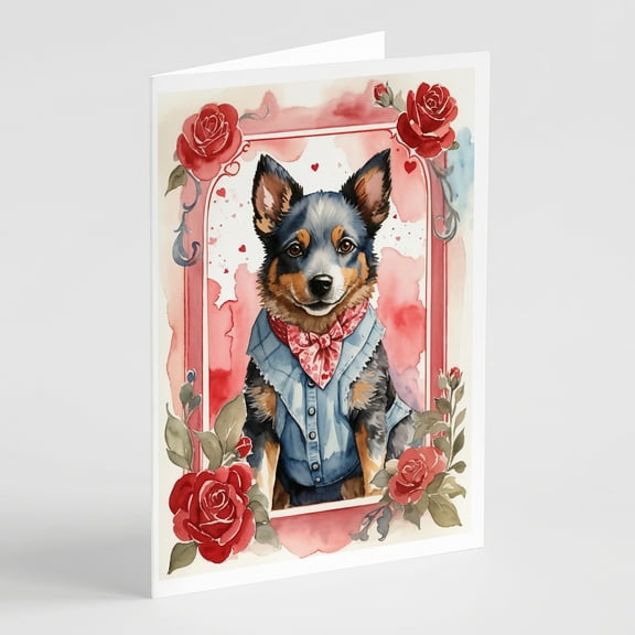 Australian Cattle Dog Valentine Roses Greeting Cards Pack of 8 7 in x 5 in
