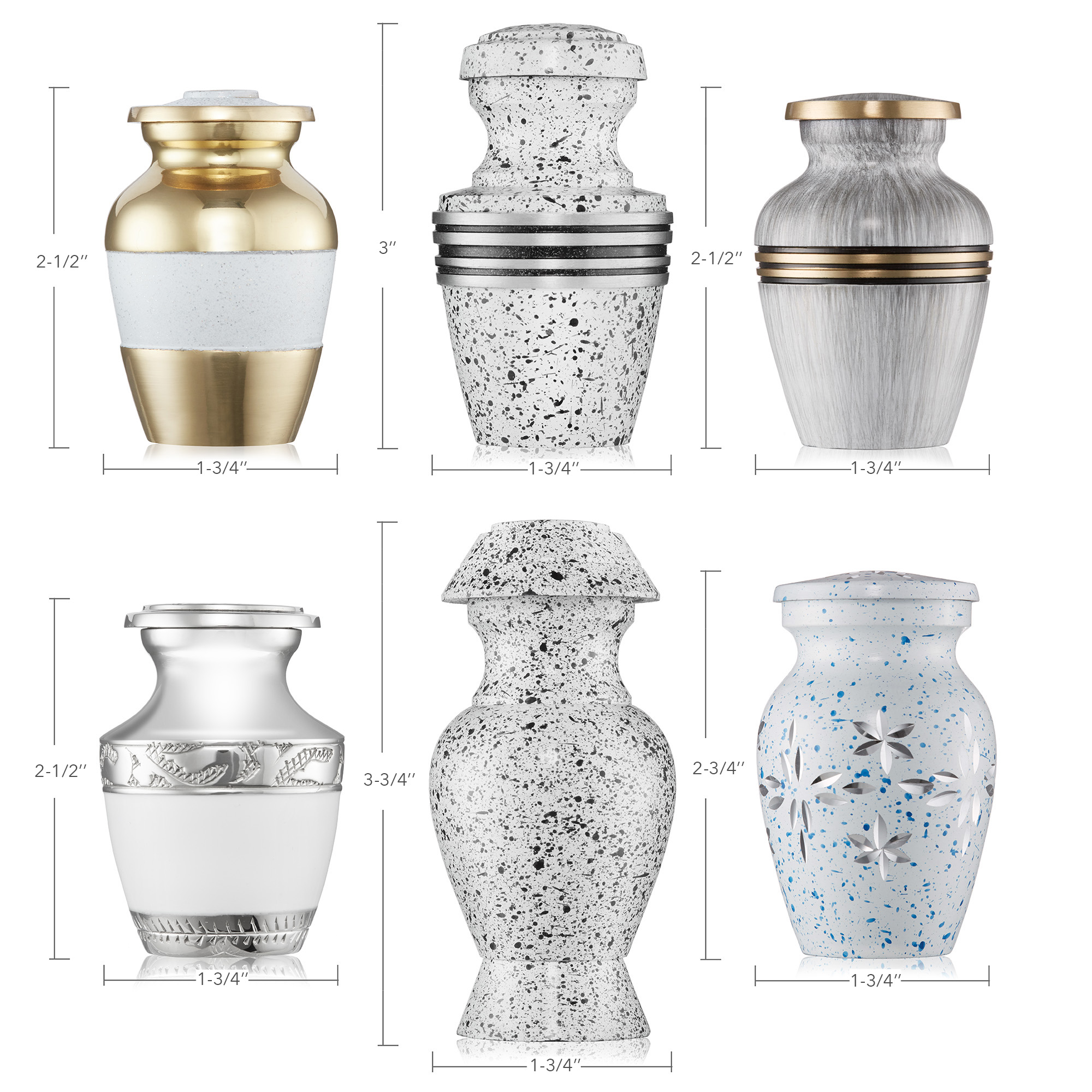 Reminded Small Keepsake Cremation Urns for Human Ashes, Set of 6 Silver and Gold Family Memorial Urns with Velvet Case and Bags