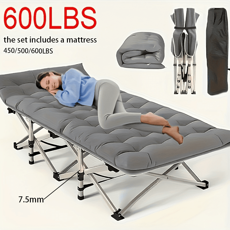 Outdoor Folding Bed, Extra-Large And Thickened Camping Bed with Or Without Flip Mattress, Portable Foldable Guest Bed, 450/500/600 Pound Load-Bearing Capacity, Heavy-Duty Camping Cot with Hand