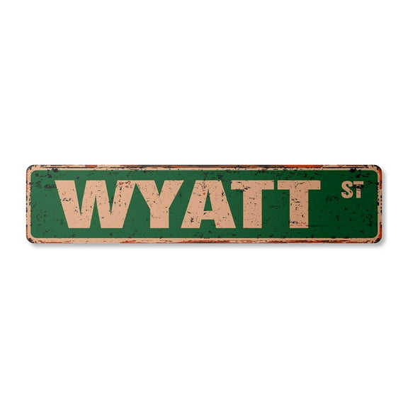 WYATT Vintage Aluminum Street Sign Childrens Name Room Metal Sign rustic metal tin | Indoor/Outdoor |  18" Wide