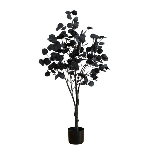 Nearly Natural Pre-Lit Halloween Artificial Eucalyptus Potted Tree - 4' - Orange and Purple LED