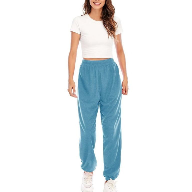YYDGH Womens High Waisted Baggy Sweatpants Fall Jogger Pants Y2k Trendy Lounge  Trousers with Pockets Sky Blue XL 