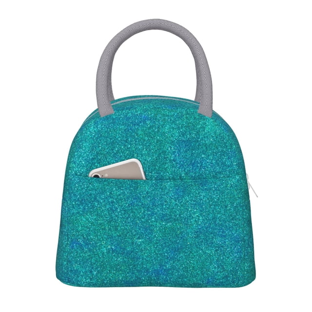 Easygdp Blue Green Glitter Bolsa de Almuerzo Insulada Grande, Forro de Aluminio, Diseño Espacioso, a Prueba de Fugas, Ideal para Trabajo, Picnics, Viajes y Actividades al Aire Libre