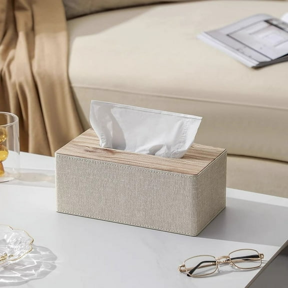 ERDOUY Tissue Box Cover, Leather Tissue Box Holder, Rectangular Tissue Box Covers for Kleenex, Napkin, Rectangle Tissue Holder for Bathroom Home Office 9.84*5.51*4.13in（Khaki A,L）