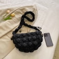 thumbnail image 2 of Bolsas de Hobo para mujer, Bolso de pecho de ocio acolchada coreana, bolso de mano (negro), 2 of 8