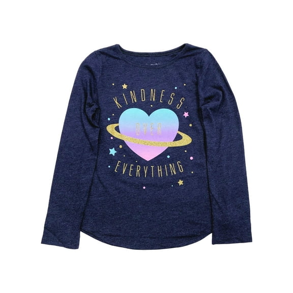 Jumping Beans Girls Long Navy Sparkle Kindness Over Everything T-Shirt Shirt 5