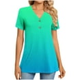 thumbnail image 2 of Womens Tops Plus Size Short Sleeved V-neck Gradient Button Printed Top Green XL, 2 of 5
