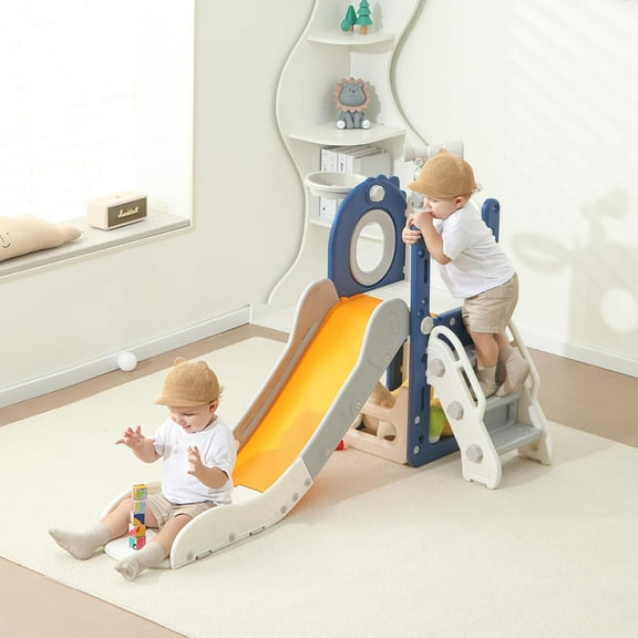 Yotree Toddler Slide, 6 in 1 Kids Indoor Slide for Toddlers 1-3, Baby Indoor and Outdoor Climber Playset, Kids Slide with Basketball Hoop and Telescope