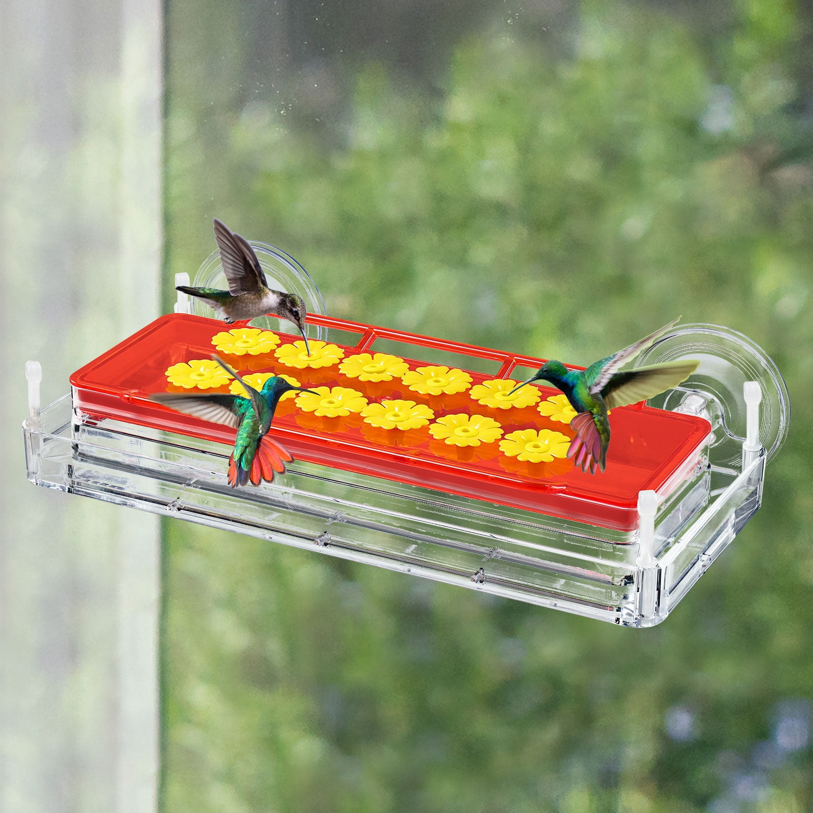 Kingsyard Dual-Use Hummingbird Feeder for Outdoors Hanging & Window Installation, 26 oz, 12 Ports