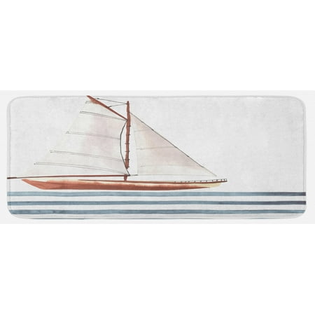

Nautical Kitchen Mat Let Your Dreams Sail Words with Boat in Waves Motivation Lifestyle Print Plush Decorative Kitchen Mat with Non Slip Backing 47 X 19 Cinnamon Pale Blue by Ambesonne