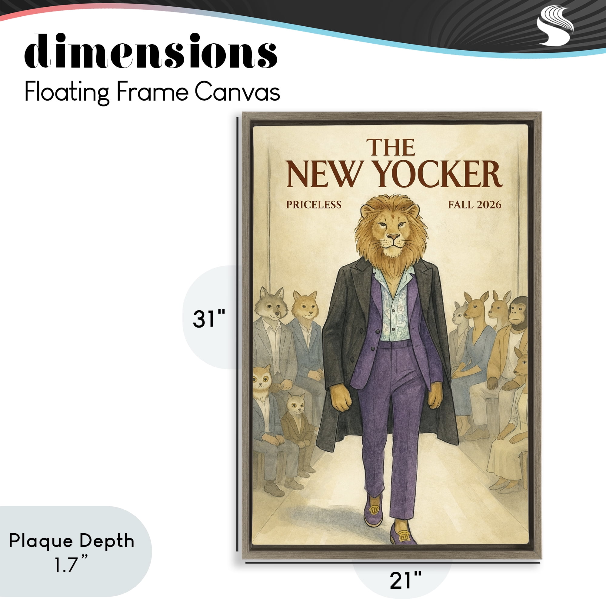 Stupell Industries New Yocker Lion Model Brown Framed Floater Canvas Wall Art, design by Grotto Studios