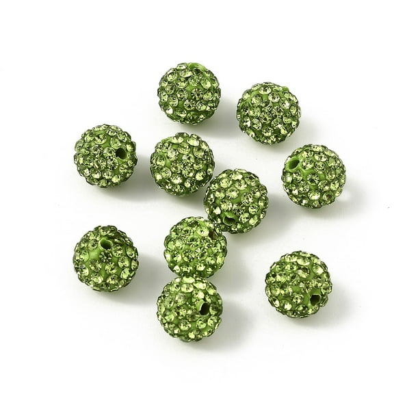 Pave Disco Ball Beads Polymer Clay Rhinestone Beads Grade A Round Peridot PP14(2~2.1mm) 10mm Hole: 1.0~1.2mm