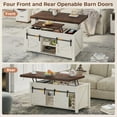 thumbnail image 3 of Lift Top Coffee Table with Hidden Storage Compartment, 4 in 1 Farmhouse Coffee Table with 4 Sliding Barn Doors, White, 3 of 7