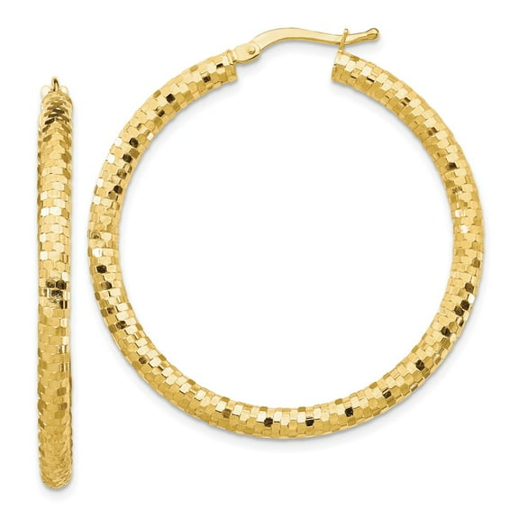 Primal Gold 14 Karat Yellow Gold 3x30mm Diamond-cut Hoop Earrings