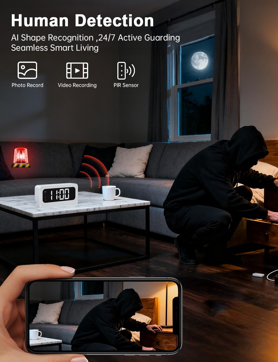 Smart Clock Camera, 2K Indoor Cameras for Home Security, 5G&2.4G WiFi Security Cameras Wireless, Two-Way Talk, Blacklight Full-Color, Night Vision