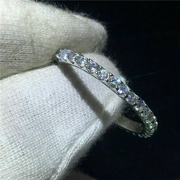 1.00Ct Round Cut Moissanite Wedding Half Eternity Band Ring 14K White Gold Plated Silver