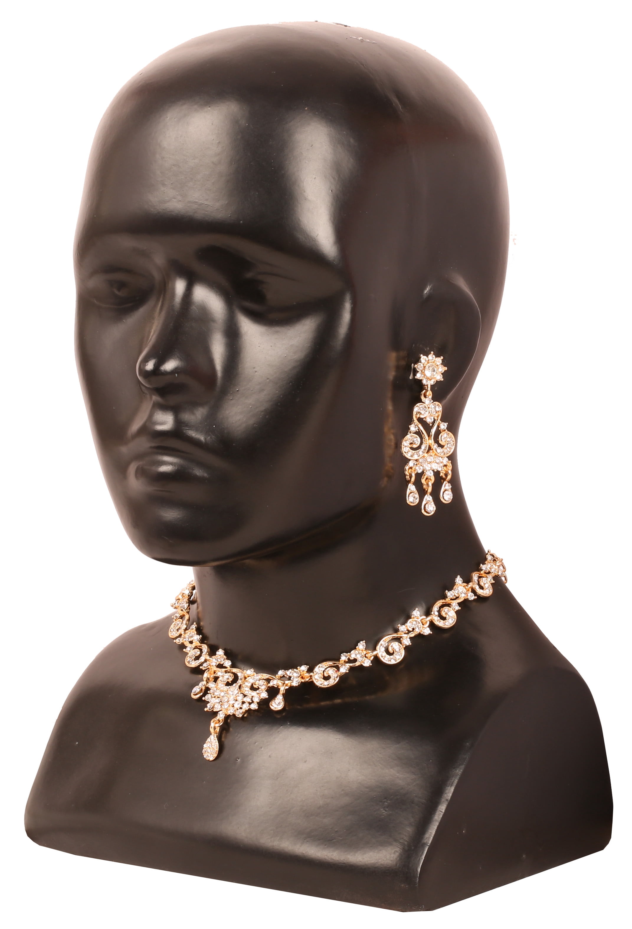Sunsoul By Touchstone Indian Handcrafted White Rhinestone old Tone Jewelry Necklace Set For Women.
