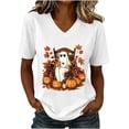 thumbnail image 2 of Jsaierl Halloween Shirts for Women Funny Ghost Print Tees Vintage Work V Neck T-Shirts Short Sleeve Holiday Blouse Tops Halloween Costumes,Sizes S-2XL, 2 of 5