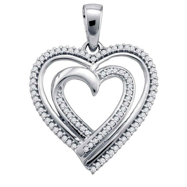 Macey Worldwide Jewelry - 10K White Gold Diamond Double Floating Heart ...