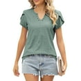thumbnail image 2 of Womens Blouses and Tops Dressy Ladies Casual Fashion Sexy Button Hollow Loose V-Neck Short Sleeve Top, 2 of 9