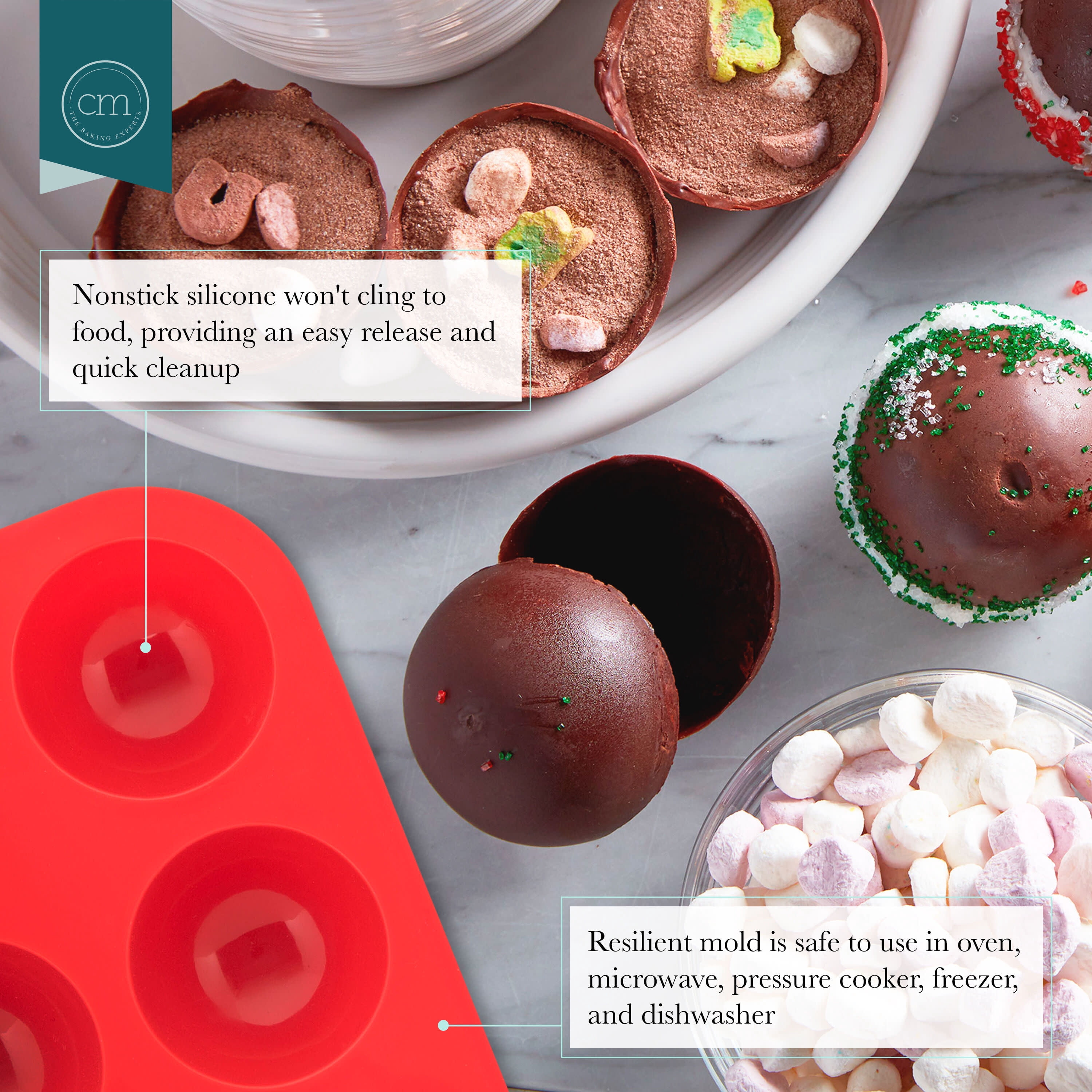 Chicago Metallic Set of 2 Silicone Hot Coco Bomb Molds Red