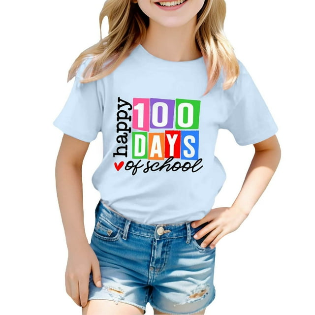 FhsagQ le 7 Juillet Mode Enfants Décontractée Imprimé Col Rond Ample Manches Courtes T-Shirt Haut Tout-Petit Filles Printemps le 7 Juillet T-Shirts Pâques Bleu Clair 10-11 Ans