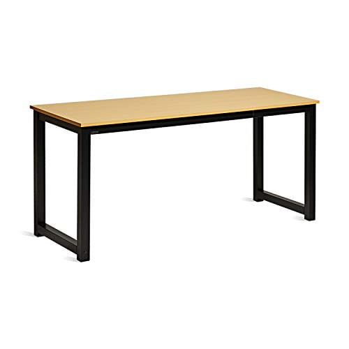 DECOHOLIC Modern Computer Desk 63? Large Workstation Office Desk Computer Table Study Writing Desk for Office Home, with Leg Bars,Industrial Style,Oak Board Black Leg.