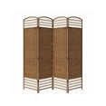 thumbnail image 1 of Benjara BM101162 Wood & Paper Straw 4 Panel Screen with Nailhead Trim - Brown, 1 of 5