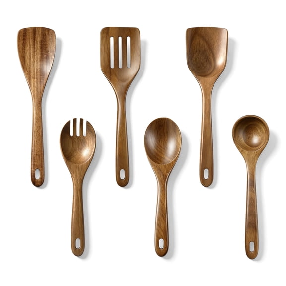 Vesteel 6-Piece Wooden Spoons for Cooking, Natural Acacia Wooden Kitchen Utensil Set, Non-Stick Kitchen Spoon&Spatula, Heat-Resistant Cooking Utensils Safe for Nonstick Cookware & Easy to Clean