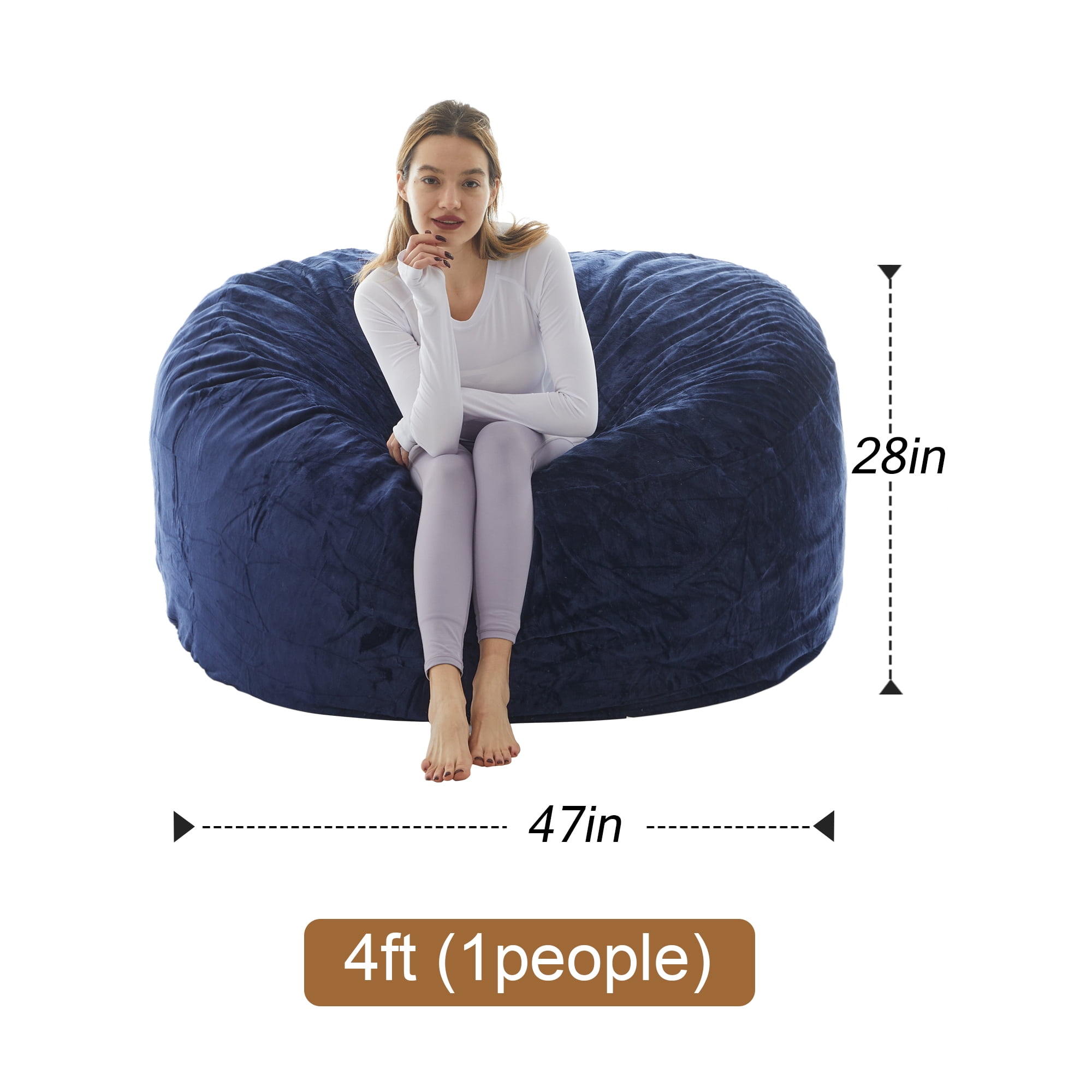 LaoGeoRon 4ft Adult Bean Bag Chairs with Filler Included,Memory Foam Beanbags with Removable Washable Flannel Cover
