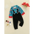 thumbnail image 3 of Seyurigaoka 2Pcs Christmas Baby Boys Overall Set, Santa Claus Romper with Overalls, 3 of 8