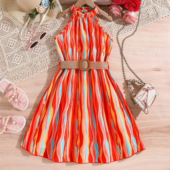 JUoaLXG Toddler Girls Casual Dresses Summer Tie Dye Print Crew Neck Sleeveless Floral Print Kids Dress Streetwear,Pink,7-8 Years