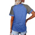 thumbnail image 4 of Femmes T-Shirt Couleur Bloc Manches Courtes T-Shirt Rond Top Col Rond Manches T-Shirt Causal Chemisier, Bleu, 3XL, 4 of 6