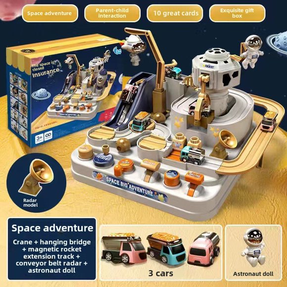 Space Adventure Radar Track & Car Set: Inertial Gliding Parking Garage Toy for 3-6 Year Olds – Boosts Cognitive, Motor & Problem-Solving Skills, Ideal for Indoor/Outdoor Interactive Play, Gift Box