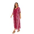 thumbnail image 3 of Beautybatik Maroon Boho Flora Printed Women Plus Size Kaftan Kimono Loungewear Maxi Long Dress 4X, 3 of 5
