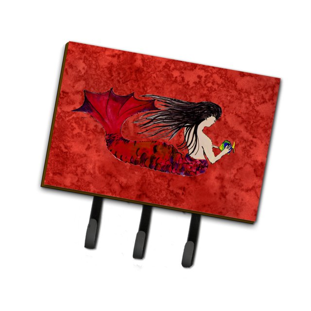 "Caroline's Treasures 8726TH68 Sirena de pelo negro con correa roja o llavero, grande, multicolor" Caroline's Treasures 8726TH68