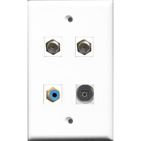 RiteAV 1 Port RCA Blue 2 Port Coax Cable TV- F-Type and 1 Port Toslink Wall Plate