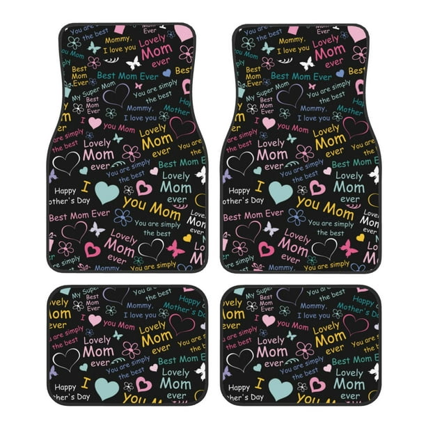 Balery I love you Mom Juego de 4 Alfombrillas para Auto, Revestimientos de Caucho Resistente, Diseño Antideslizante