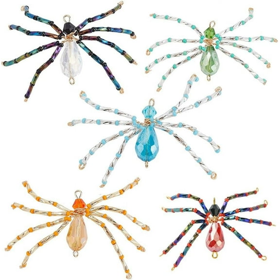 1 Box 10Pcs Halloween Spider Charms Gothic Style Charms Glass Crystal Red Green Blue Insect Spiders Animal Seed Bead Charm Bulk for Jewelry Making Charms Adult Diy Craft Supplies Party Decor DIY