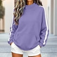 thumbnail image 2 of Turilly Women's Autumn Winter Loose Mock Neck Sweatshirt, Color Block Side Stripe Long Sleeve Pullover with Front Pocket, Casual Soft Sports Fashion Top for Daily Outdoor Wear, 2 of 6