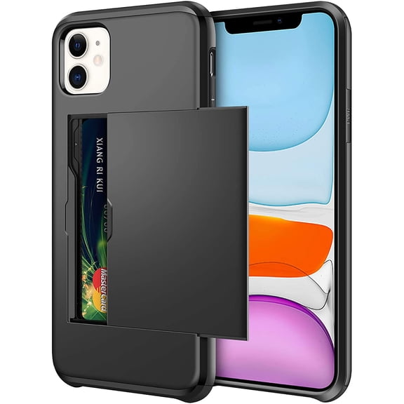 Wallet Case for iPhone 11 Case with Card Holder Dual Layer Hybrid Shell Heavy Duty Protection Shockproof Anti Scratch Soft Rubber Bumper Cover Case for iPhone 11 6.1 inch Black