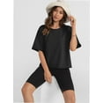 thumbnail image 2 of Women's Summer Casual Loose Fit Plain Soild Basic Short Sleeve Crop Tops T-Shirts, 2 of 4