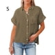 thumbnail image 5 of Sonducket Blusa de manga corta para mujer, camisa con botones y cuello en V para niñas, ropa de moda para oficina y banquete, Top de verano para Prendas para la parte del cuerpo Verde S, 5 of 5
