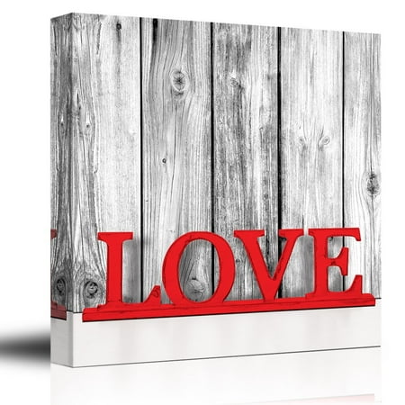 wall26 Romance Series - Black white and red color pop - Rustic wood painted red hot love typography - Shabby chic - Canvas Art Home Decor - 16x16 (Best Pop Art Paintings)