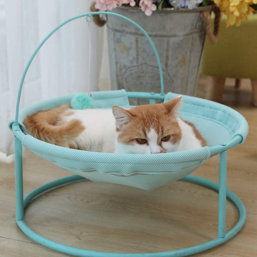 Furrytail Cat Hammock Elevated Cat Bed with Steel Frame and Teaser Toy Ball Detachable Washable and Cozy Hammock for Indoor Lounge