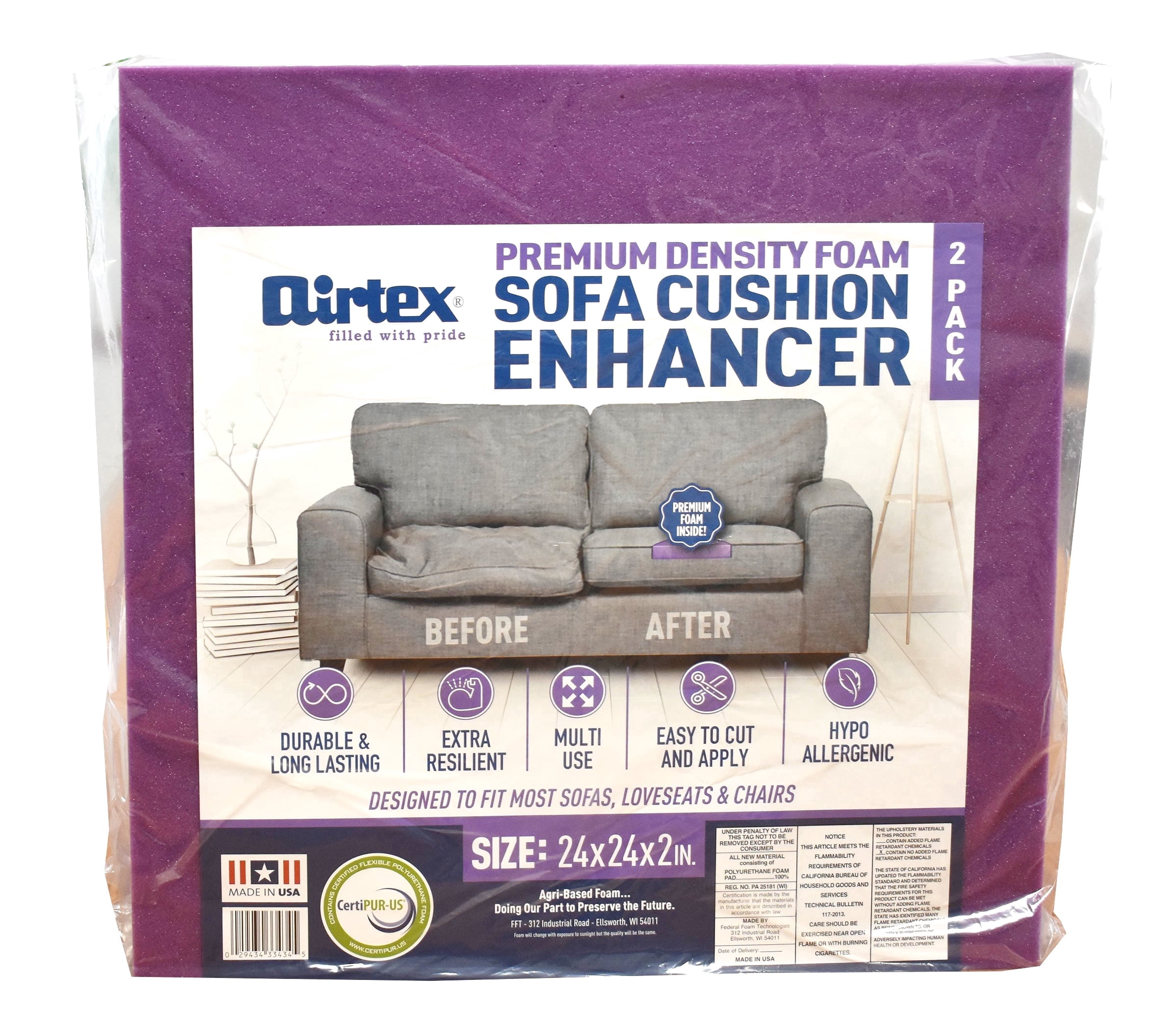 AIRTEX PREMIUM DENSITY CRAFT FOAM 2" x 24" x 24" - 2 Pack, Thick Foam for Arts, Crafts, & Sewing Products